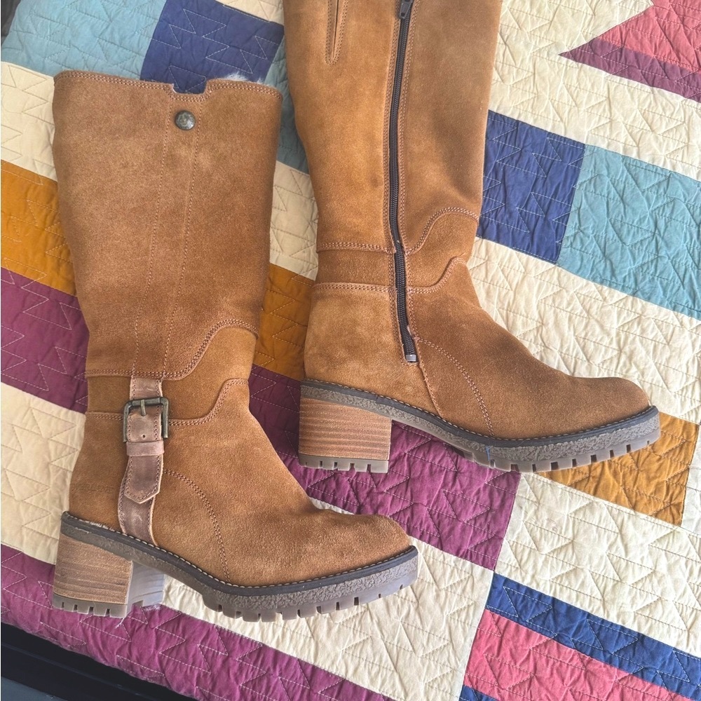 Stylish Tan Suede Heeled Boots